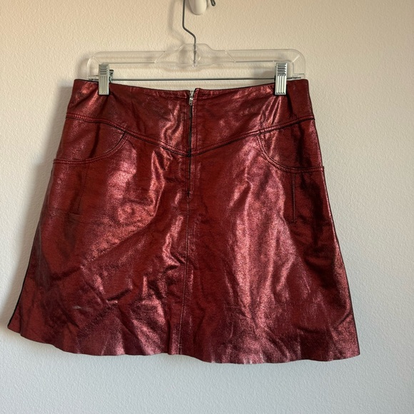 Sandro Red Metallic Sheep Leather Mini Skirt Size: 3 - Picture 3 of 14